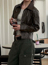 Vintage crop leather jacket