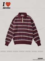 wool knit polo collar stripe knitwear