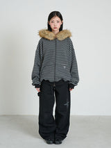 STRIPE WINGS FUR HOODIE ZIP-UP
