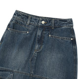 VINTAGE CARGO DENIM LONG SKIRT [DARK BLUE]