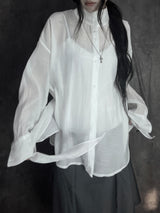 chiffon scarf high-neck shirt (2color)