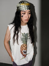Fruit print casual loose round neck sleeveless vest.