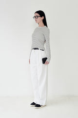 KIRSH プレーンストライプスリムフィット長袖Tシャツ [WHITE]
