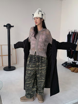 NET SEE-THROUGH KNIT HOOD ZIP-UP