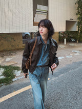 Brick pocket leather jacket