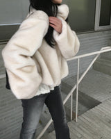 High neck fur crop jacket