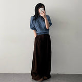 ショウイングバックバンディングピンタックコーデュロイスナップワイドパンツ