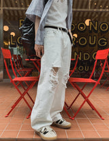 White Vintage Damaged Pants