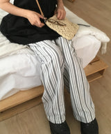Diner Vertical Stripe Waist Banding Linen Long Summer Pants 2 Colors