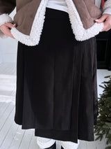 wool unbalanced pleats midi sk(2color)