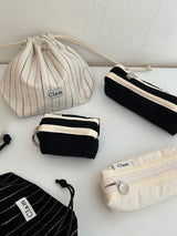 Clam Mini key ring round pouch _ Quilting black