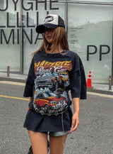ヴィンテージカーウォッシュプリントルーズ半袖Tシャツ