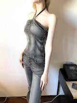 1282. Gray washing denim camisole top