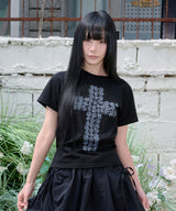 フラワークロス スリムTシャツ - ブラック