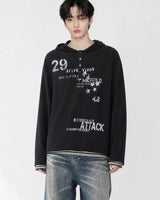 (UNISEX) アタック ヘンリーネック フーデッド ロングスリーブ