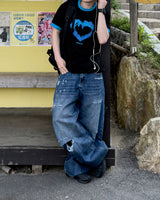 Part Blue Wash Distressed Denim