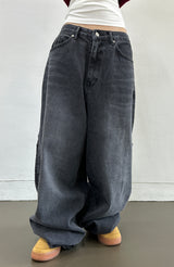 (UNISEX) バルーンデニムワイド BANDING-DETAIL HIP LOOSE BOXY オーバーサイズローライズパンツ - 2 COLOR