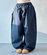 BALLOON BANDING LONG DENIM PANTS💙🖤 - 2 COLORS