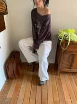 ガウス ルーズフィット プリンティング オフショルダー ロングスリーブ Tシャツ