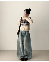 Allt Hem Snap Pin Tuck Washed Denim Wide Pants