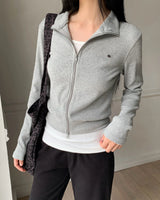 [ORIGINAL] Slit Ribbed Long-sleeve Zip-up