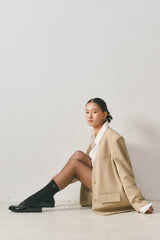 No Collar Tailored Jacket_Beige