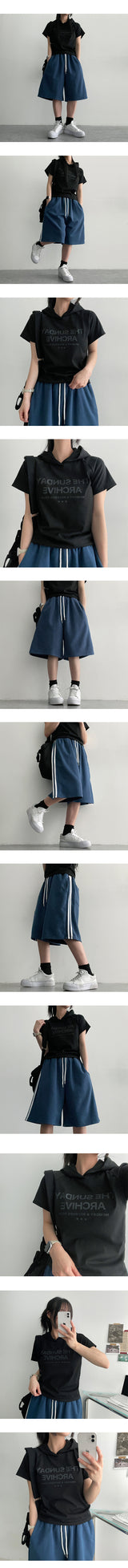 Guntle cropped short-sleeved hoodie