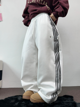 FLEECE❤TRACK LINE 3 LINE LONG PANTS ❤🖤🤍💙🩶5COLOR