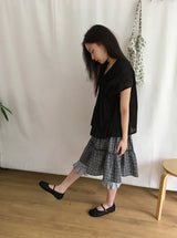26SS★ [BAONHAUS] ヤンビチェックレースバンディングミディスカート