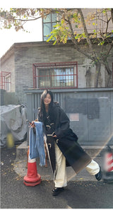 wool charcoal quilting toggle hooded long coat