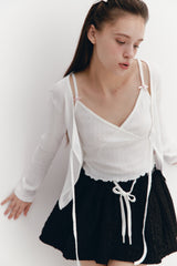 Ribbon Punching Cardigan Ivory