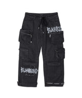 BBD Sprayed Logo Multi-Pocket Denim Cargo Pants (Black)