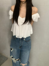 Raimon Shirred Chiffon Crop Blouse