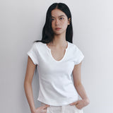 C 90S LINE SLIT NECK HALF-SLEEVE T-SHIRT_WHITE
