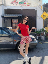 Check Floral Flare Mini Pants Skirt