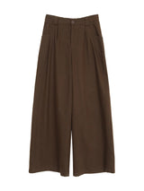 Hazelnut pintuck wide cotton casual pants