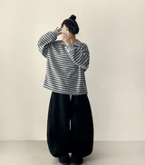 テリーフリースサイドピンタックインシジョンストリングワイドパンツ