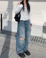 バックカッティングデニムパンツ
