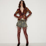 SHEISSHE/PRINTED RUFFLED COLLAR SLIM-FIT SHIRT