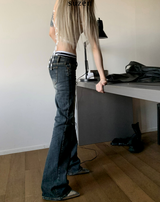 bandage y2k low-waist bootcut pants