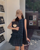 Gon checkered frill mini dress