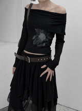 Myor ink painting print off-shoulder tee