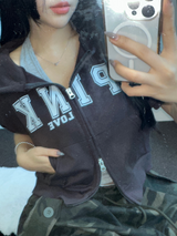 HEART🎀💕🧸BABY SEMI CROPPED T SHIRT HOODIE ZIP UP JUMPER🧸🖤🤍3COLOR