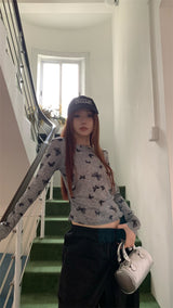 バタフライスパンデックス長袖Tシャツ