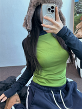 ラグランスリーブポロネックTニット💚💙🩷🩶4カラー