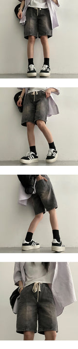 [S-3XL] MELSUWASHING Bendable Slit Stitch Denim Shorts