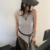 Slim basic layered diagonal long tank top sleeveless