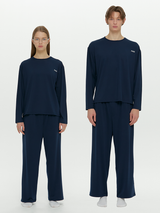(Unisex) エッセンシャルストレッチフィットロングスリーブパジャマセット　ネイビー