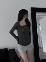 ショルダースナップUネックT (3color)