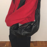 Picked Wrinkle Leather Big Cross Shoulder Bag